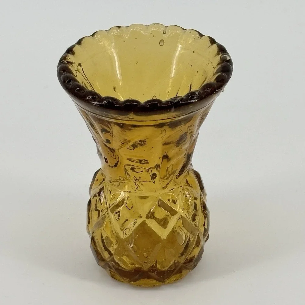 Small Amber Glass Toothpick / Matchstick Holder Starburst Hong Kong 2.75